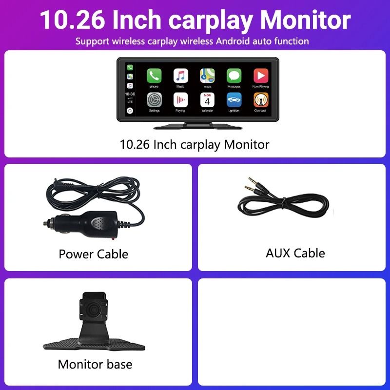 11 Inch Portable Dash Cam with 4K DVR Wireless Carplay Android Auto GPS Navigation and Dual Lens Recorder