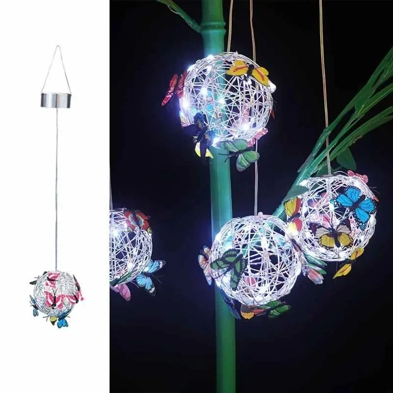 Solar Butterfly Ball Hanging Light Decorative LED Outdoor Garden Lamp Waterproof