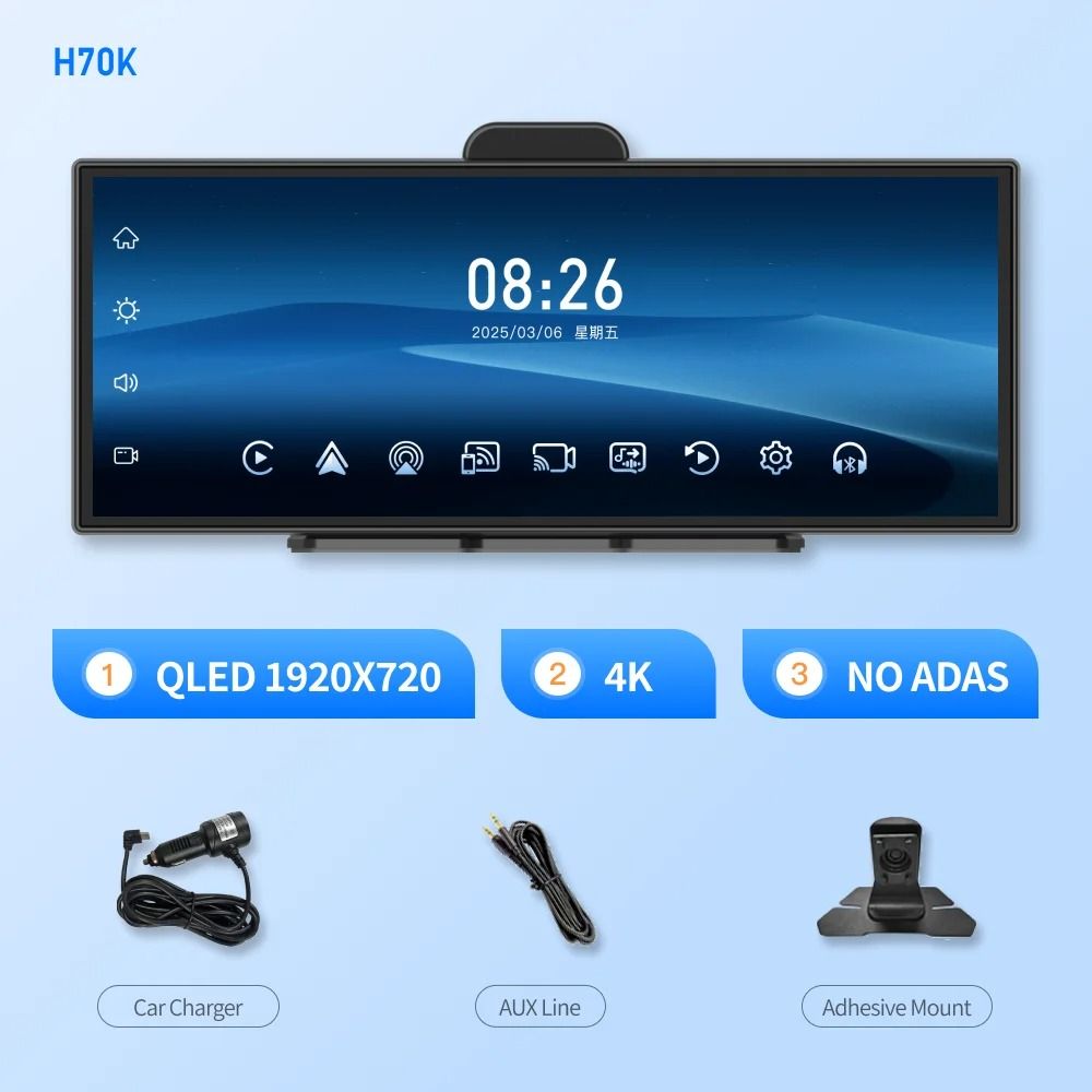 Imagebon H70K 11.4 Inch 4K Dash Cam with Wireless Carplay Android Auto Dual Recording GPS Night Vision