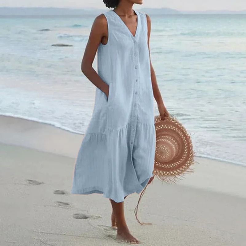 athena marie linen dresses Athena cross back linen dress main image 1
