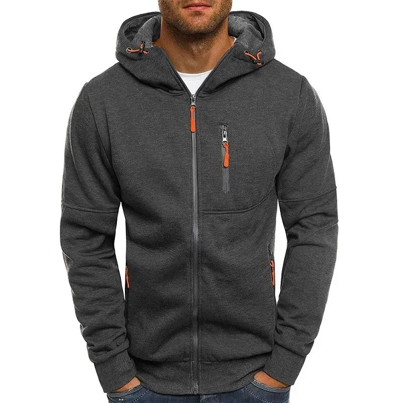 Mens Slim Fit Zipper Hooded Sweatshirt Lightweight Casual Sports Jacket