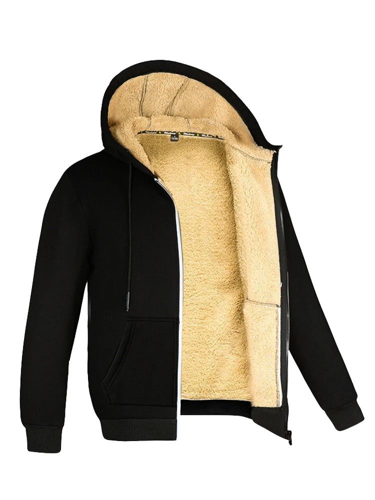 Winter Zipper Hoodie Thick Warm Mens Jacket with Soft Fleece Lining for Cold Weather