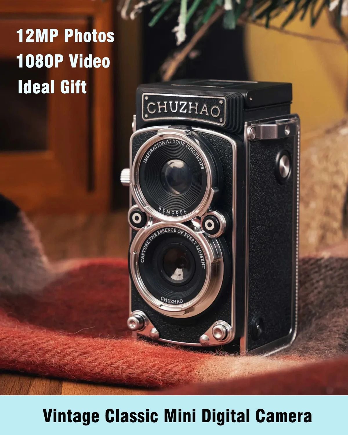 CHUZHAO Vintage Mini Digital Camera 12MP 1080P Vlogging Gift for Teens Adults Kids