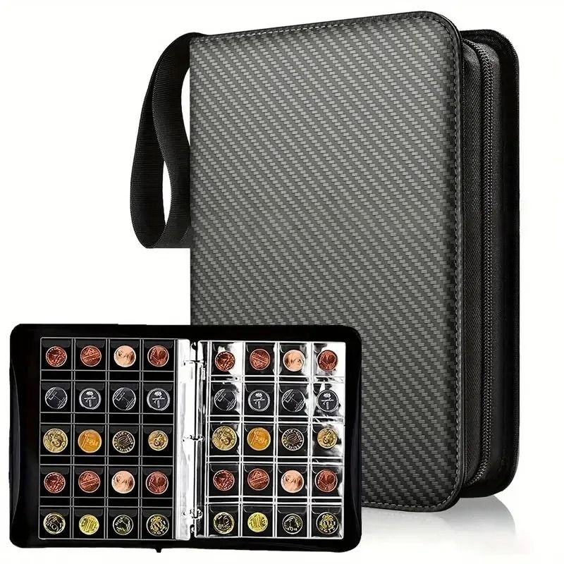 200 Pocket PU Leather Coin Collection Album with 10 Pages & Storage for Paper Currency