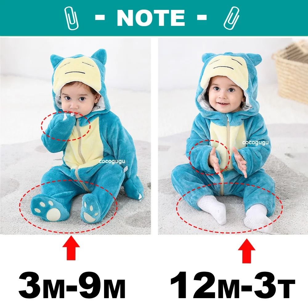 Pokemon Baby Romper Costume Onesie Kigurumi Pajama Outfit for Infants and Toddlers 0-3 Years
