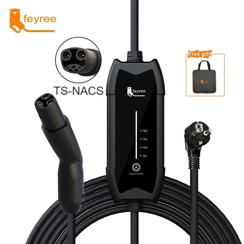 Feyree Portable EV Charger 3.5KW 16A Adjustable Fast Charging with TS NACS Plug for Tesla