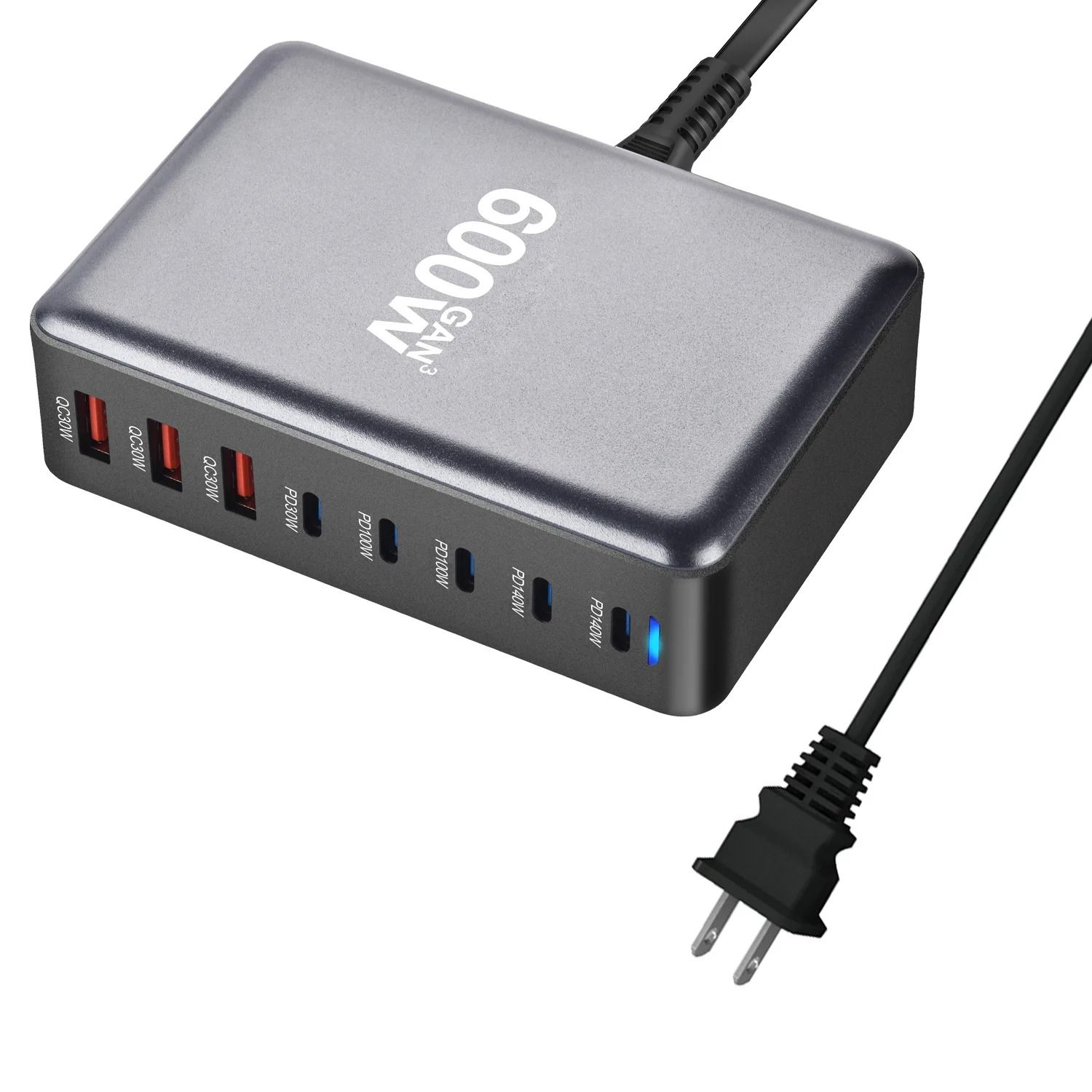 600W GaN Fast Charger 8 Port USB C Charging Station with PD3.1