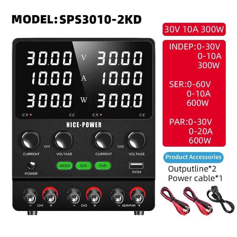Dual Channel Bench DC Power Supply with Adjustable Output and Protection Functions