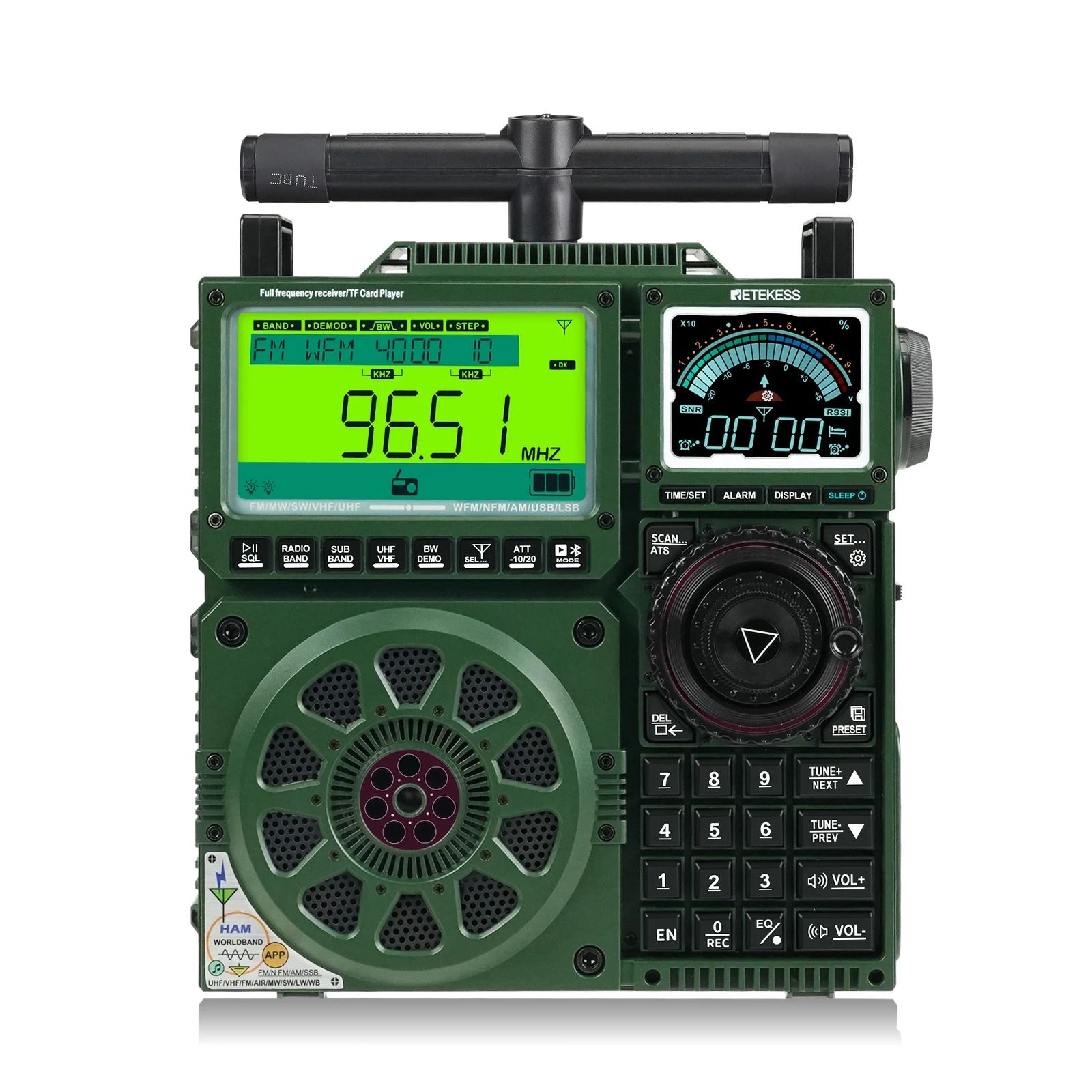 Retekess TR113 Full Band Portable Radio Receiver with Bluetooth and Antenna Support