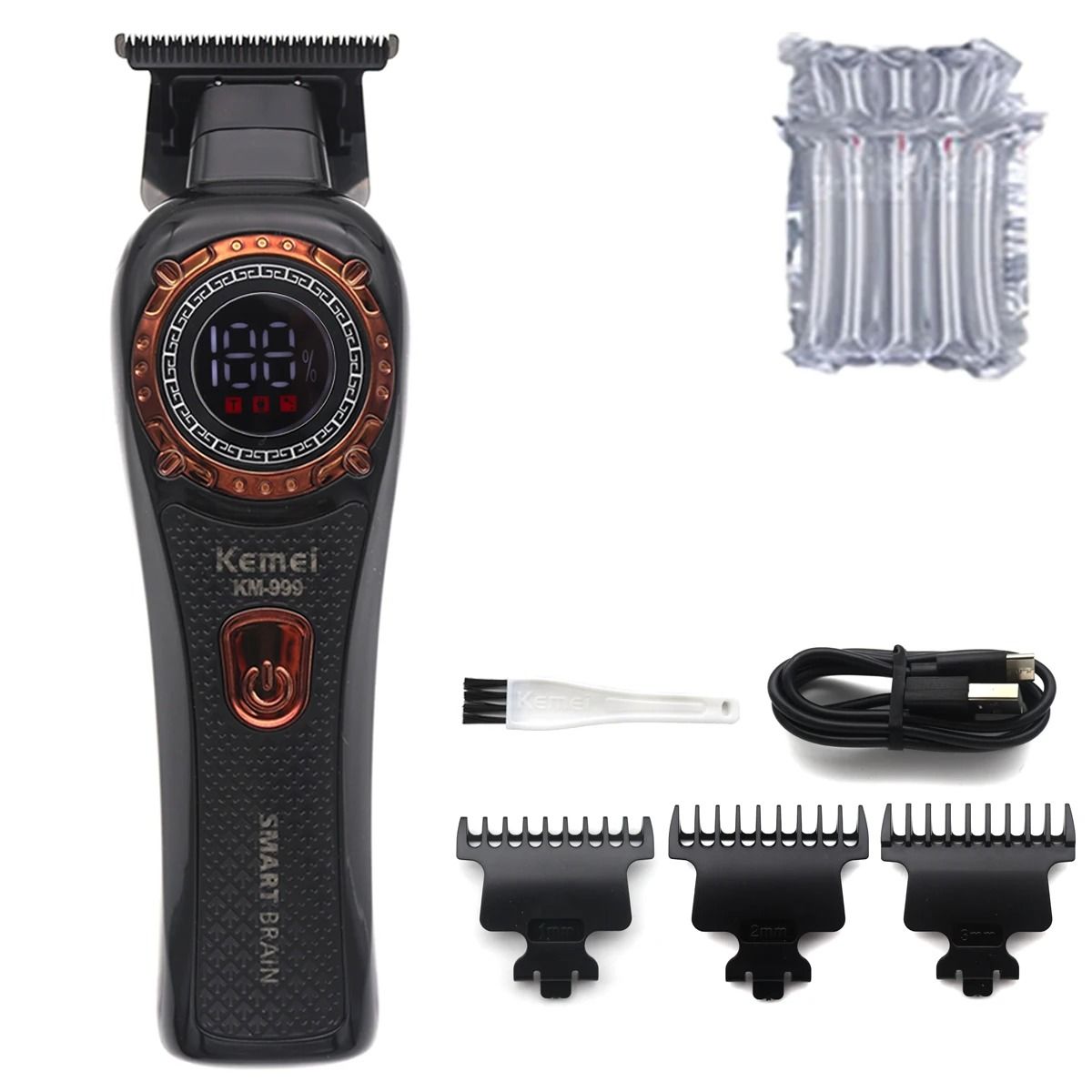 Kemei KM 999 Cordless Hair Trimmer with DLC T Blade Zero Gapped Design and LED Display