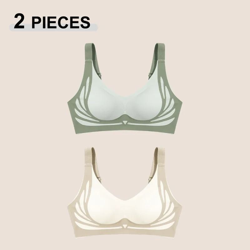 2Pcs Women Push Up Bras Seamless Comfortable Soft Breathable Wireless Lingerie Set