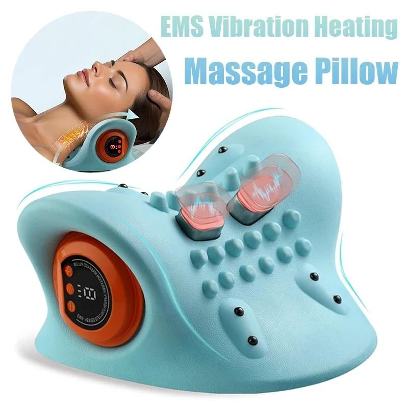 Electric Cervical Massager Neck Stretcher Traction Heat Vibration Pillow