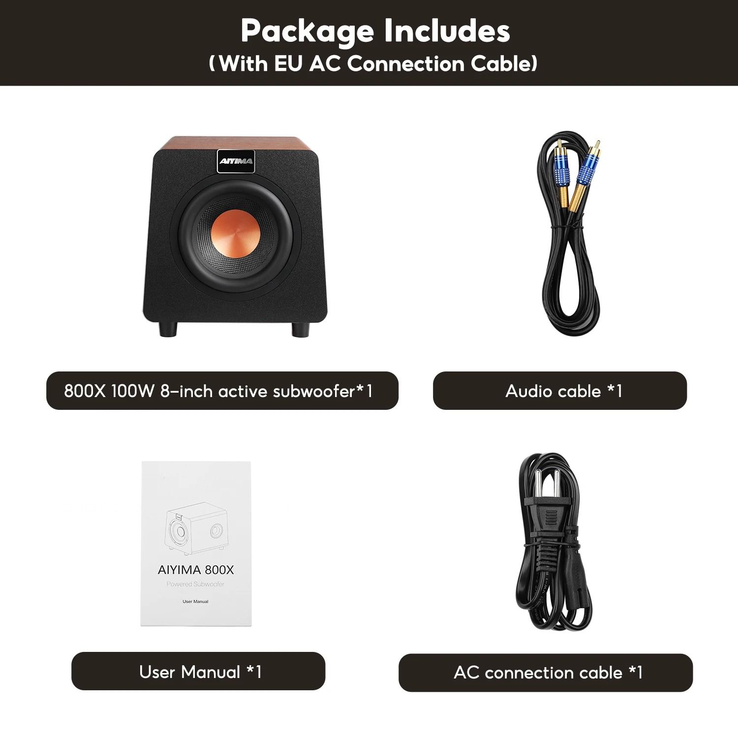 AIYIMA 800X 8 Inch 150W Active Subwoofer with RCA AUX LFE Inputs