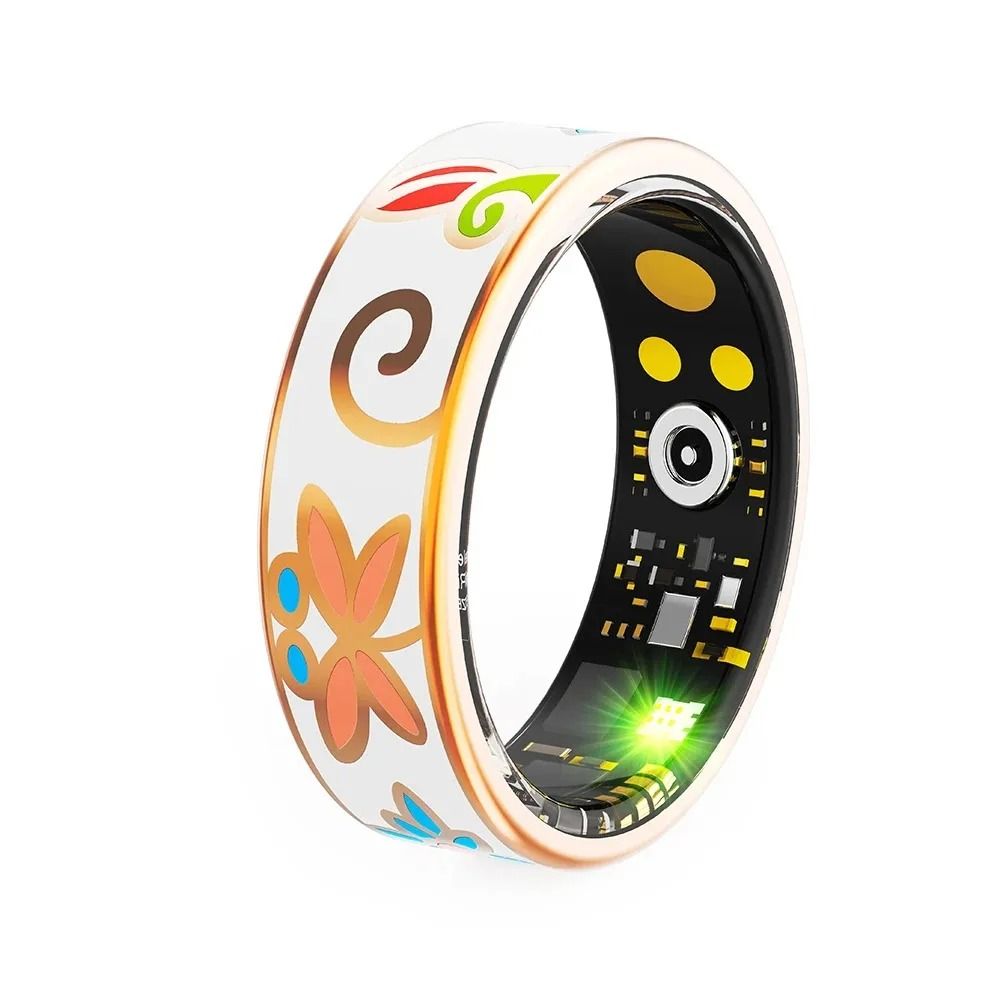R18 Womens Stainless Steel Smart Ring with Color Enamel Design and Fitness Tracking