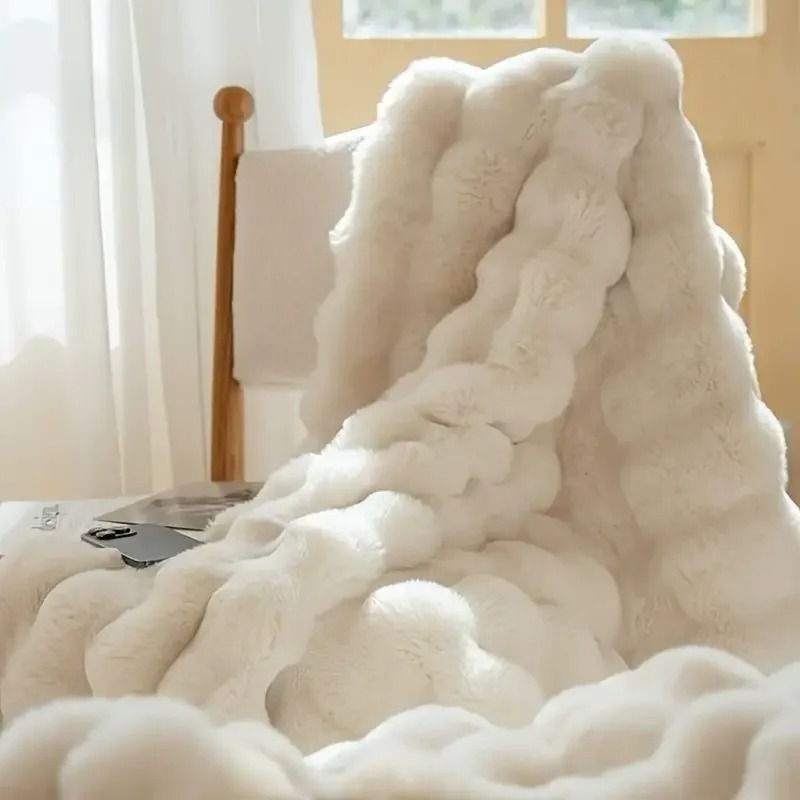 Cozy Faux Rabbit Fleece Blanket Throw for Living Room Bedroo | Inspire ...