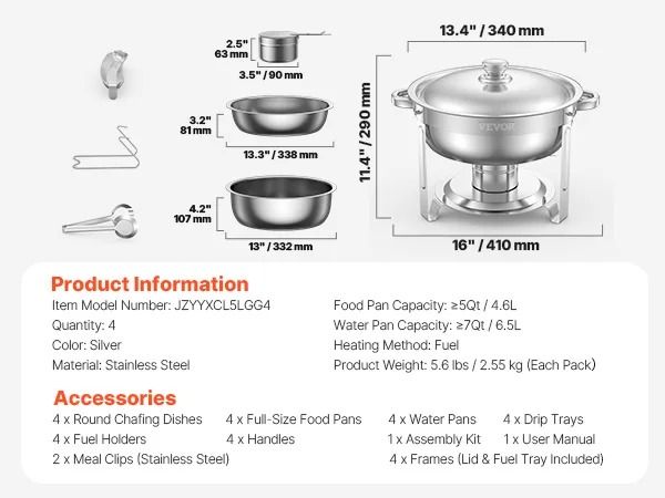 SucceBuy 4 Pack Chafing Dish Buffet Set Stainless Steel