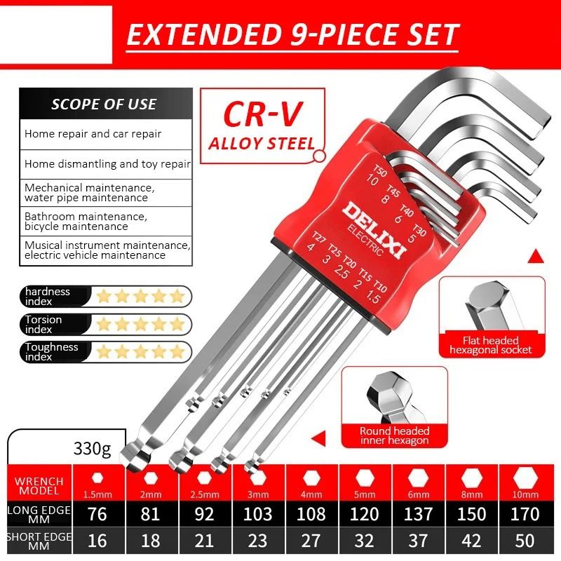 DELIXI Electric Allen Key Set Universal Hex Wrench Metric for Motorcycles and Bicycles