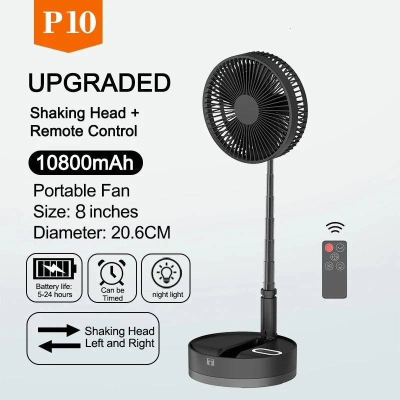 P10 10800mAh Folding Portable Fan USB Rechargeable Desk Floor Fan
