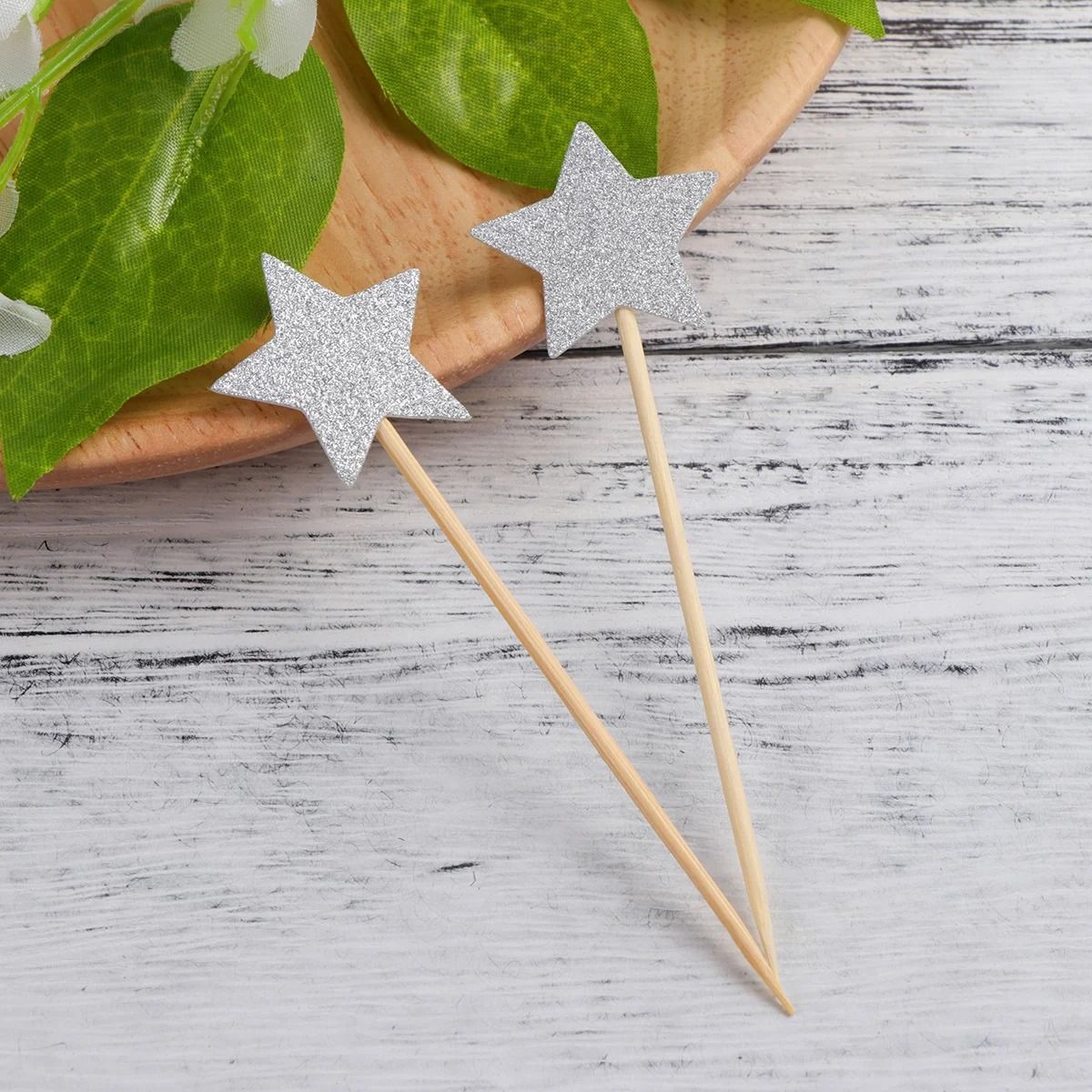 Star Glitter Cake Insert Topper Kit 50 Pieces Gold & Silver