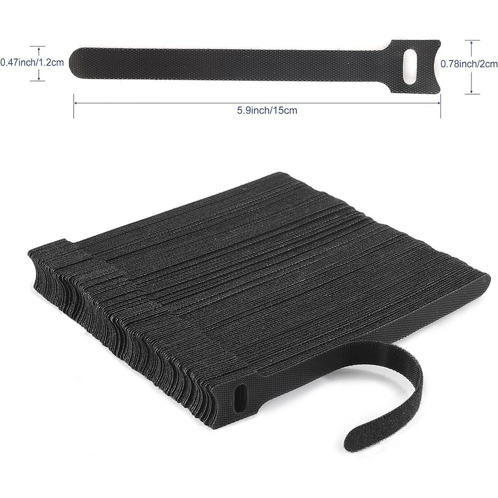 Releasable Cable Ties Black Nylon Loop and Hook Fastener Tape Cord Straps Wire Organizer