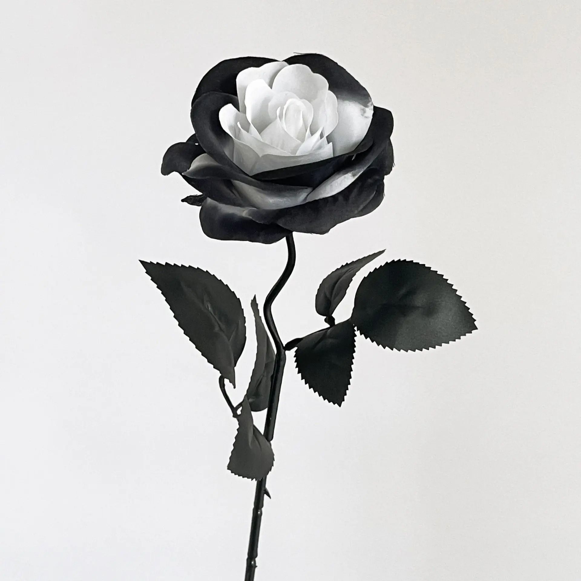 12 Piece Black Red White Artificial Silk Rose Branch Set Long Stem Decorative Flowers