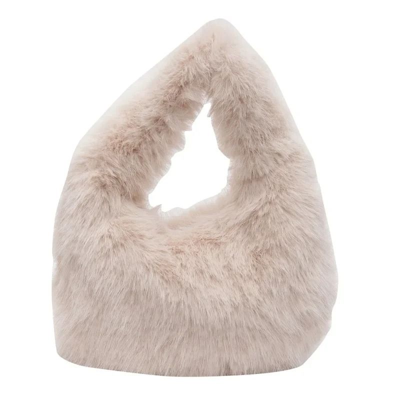 Solid Color Faux Fur Bag for Women Winter Soft Plush Handbag Tote