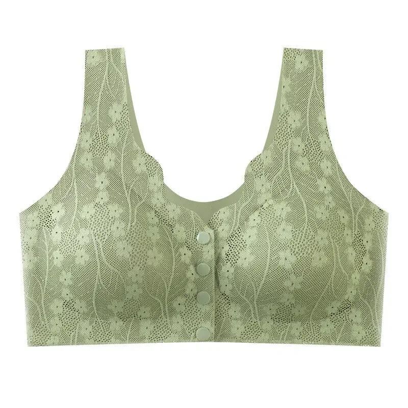 Soft Cup Front Button Bra Breathable Wireless Tank Top Lace Large Size Bra