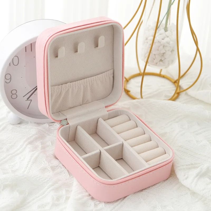 Single Layer Travel Jewelry Box Women Leather Storage Box Classic Black White Pink