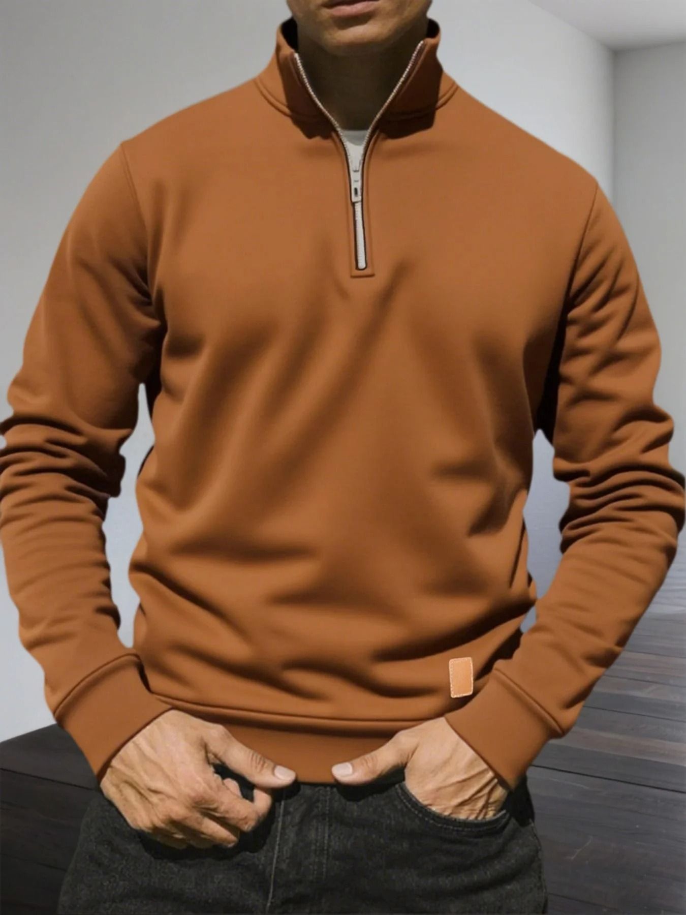 Half Zipper Sweatshirt Long Sleeve Solid Color Pullover for Men