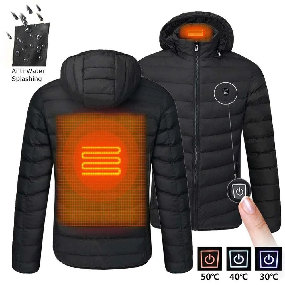 Mens Heated Jacket USB Winter Outdoor Electric Heating Thermal Coat
