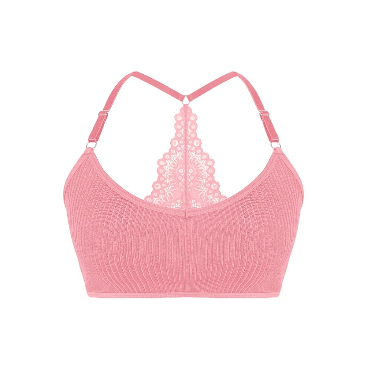 Women Ribbed Backless Wireless Bra Solid Color Breathable Underwear
