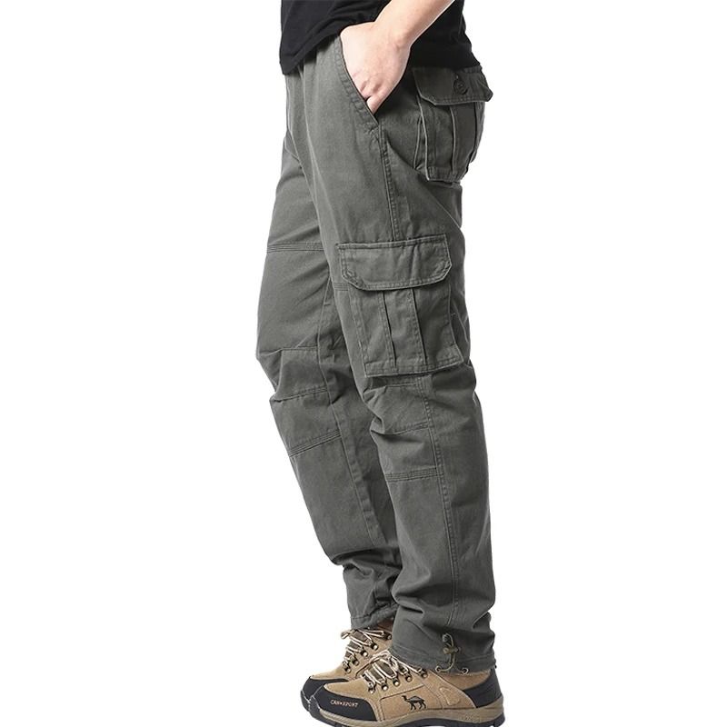 Large Pocket Loose Overalls Men Outdoor Sports Jogging Tactical Pants Elastic Waist Cotton Casual Work Pants