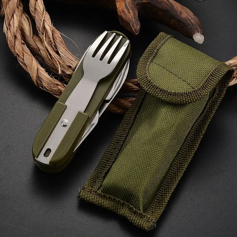 7 In 1 Multifunctional Outdoor Tableware Stainless Steel Foldable Utensil Set