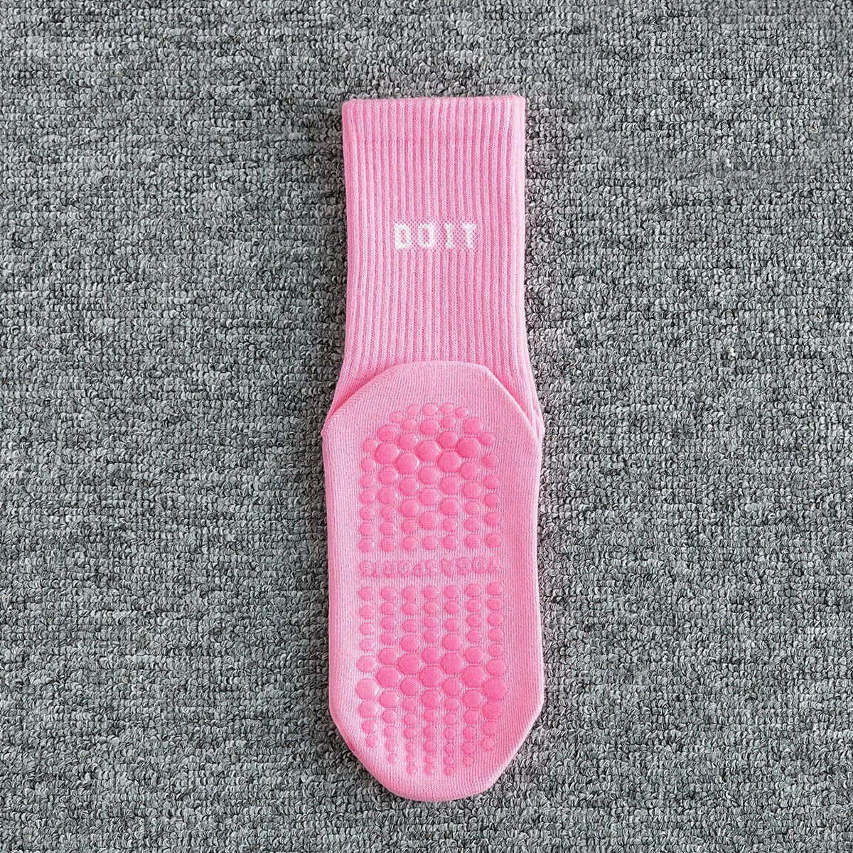Cotton Breathable Mid Calf Yoga Socks Solid Color Striped Anti Slip Sports Socks