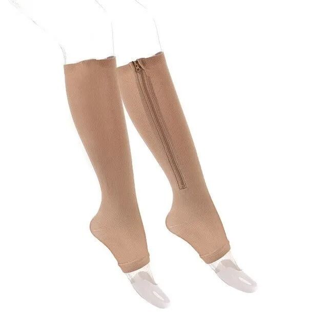 Compression Socks Knee High Open Toe Zipper Support Stockings