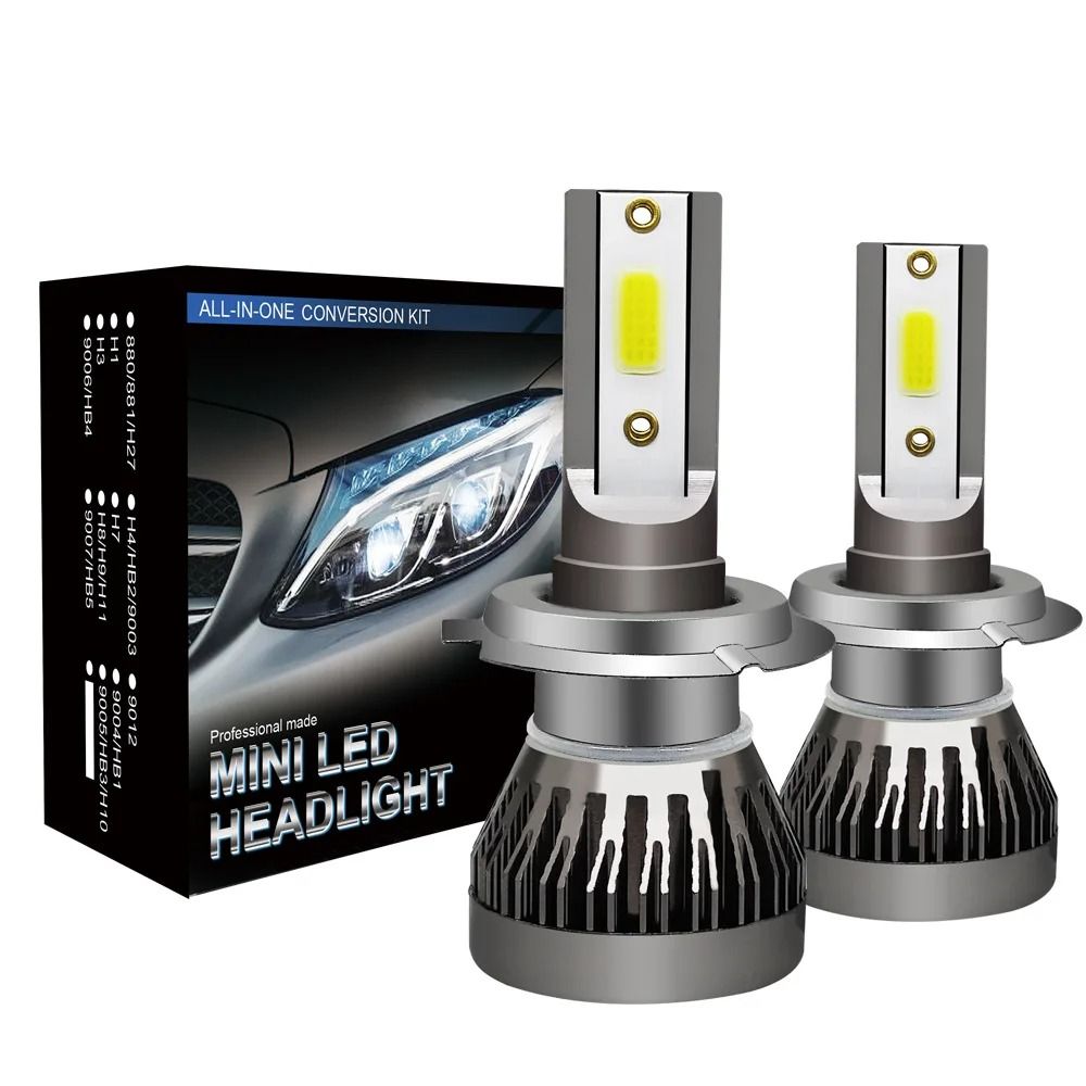 Mini LED Car Headlight Bulbs 6000LM 6000K Pair