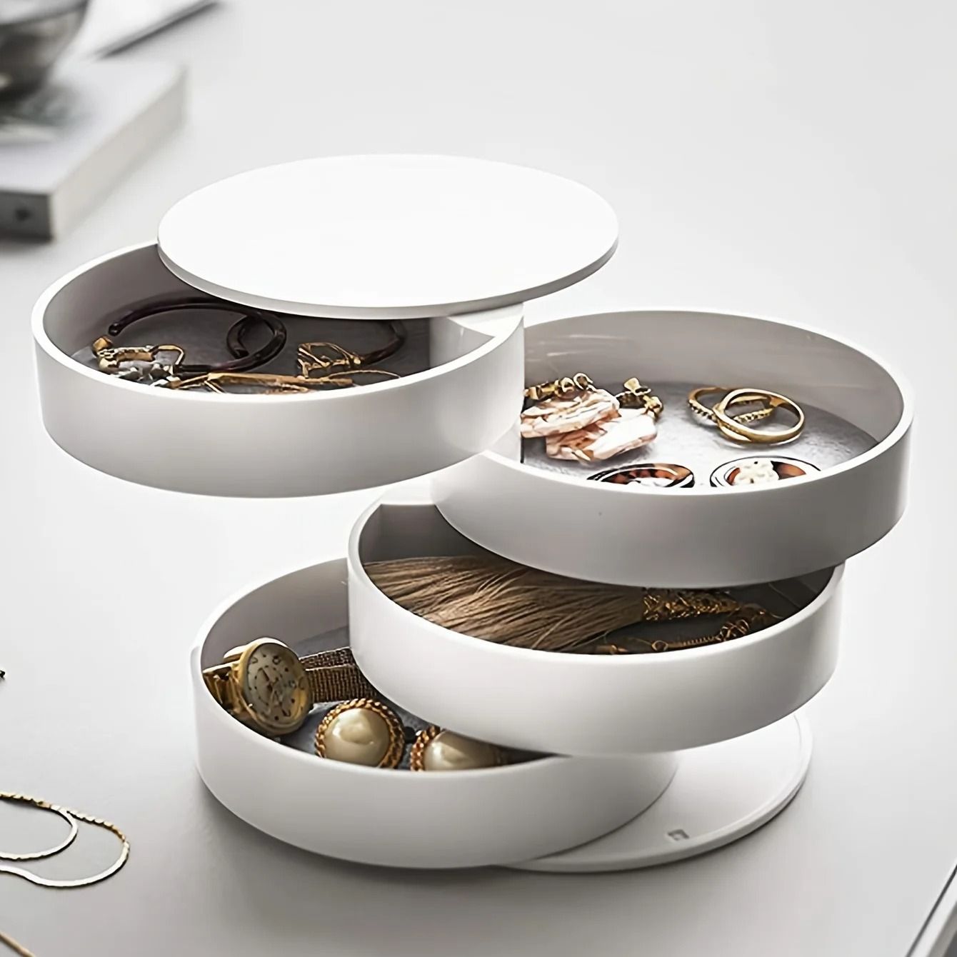 Rotating Multi Layer Desktop Storage Box with Lid Dustproof | Inspire ...