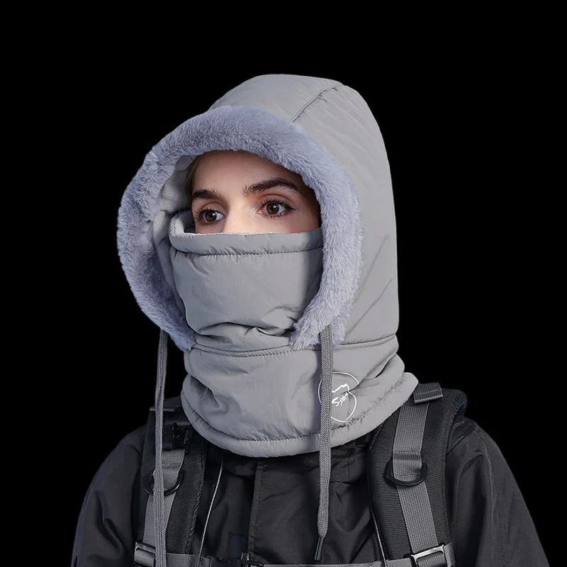 Unisex Plush Balaclava Hat Winter Warm Neck Scarf With Face Mask for Outdoor Sports