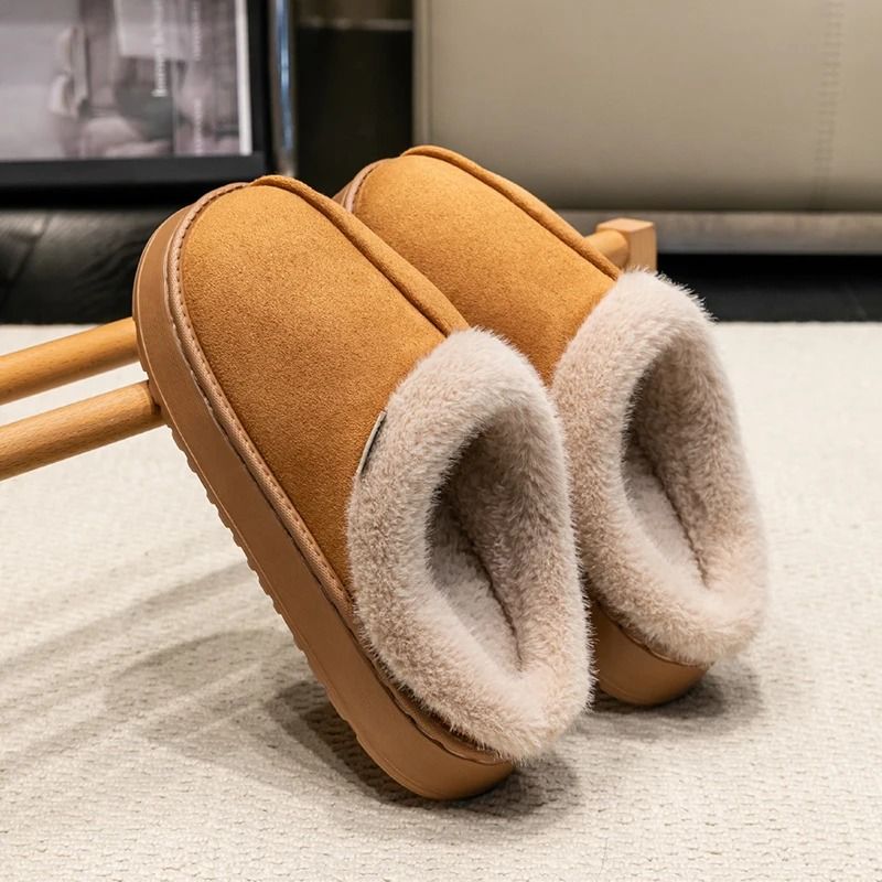 New Fluffy Mens Slippers Winter with Thick Sole for Indoor Anti Slip and Warmth at Home with Fur Lining for Couples