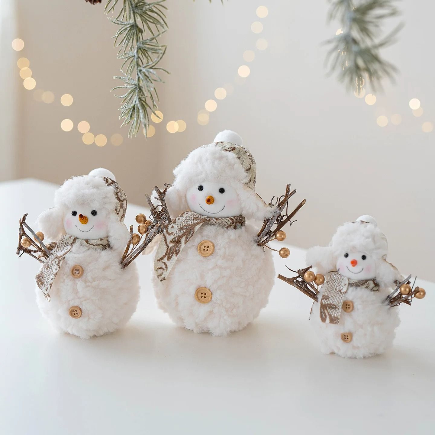 Cute Knitted Christmas Snowman Ornaments Pink and Red Fabric Home Decoration Gift