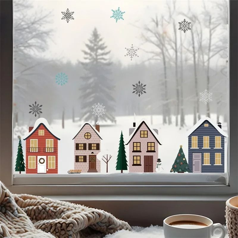 Christmas Houses Window Stickers Removable Holiday Glass Dec | Inspire ...