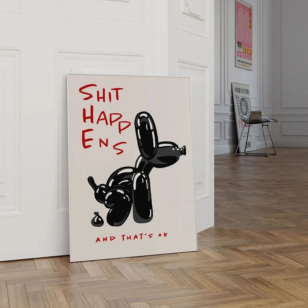 90s デッドストック SHIT HAPPENS 大判ポスター Black Balloon Dog Poster With Quote Shit Happens Thats OK Wa