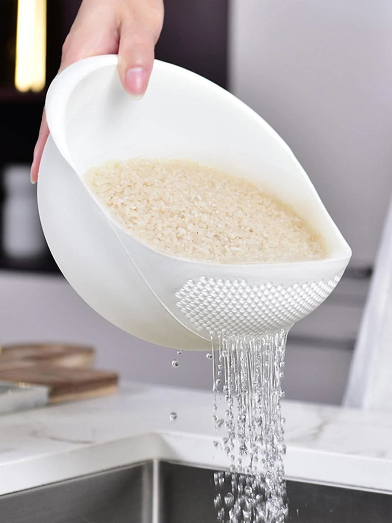 Rice Washing Colander Bowl with Handle for Rinsing and Drain | Inspire ...