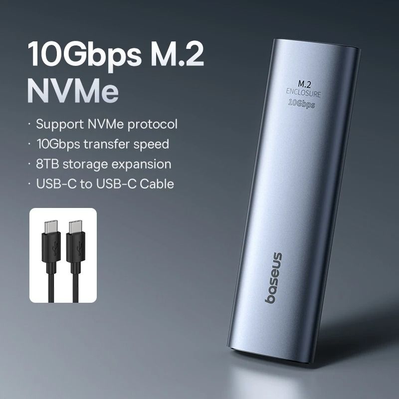 Baseus M2 SSD Enclosure Case 10Gbps Metal NVMe External Adapter