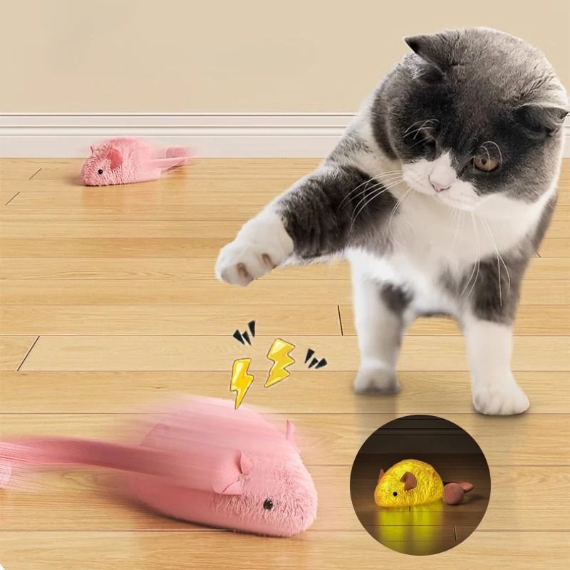 Interactive Plush Mouse Cat Toy Self Playing Chew Toy for Indoor Cats