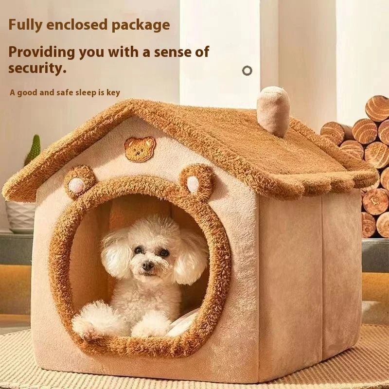 All Season Dog House Style Bed with Removable Washable Cushion for Small Dogs and Cats
