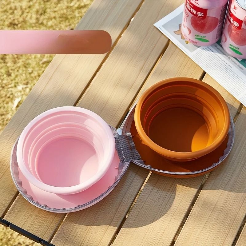 Foldable Silicone Double Dog Bowl Portable Travel Feeding Set