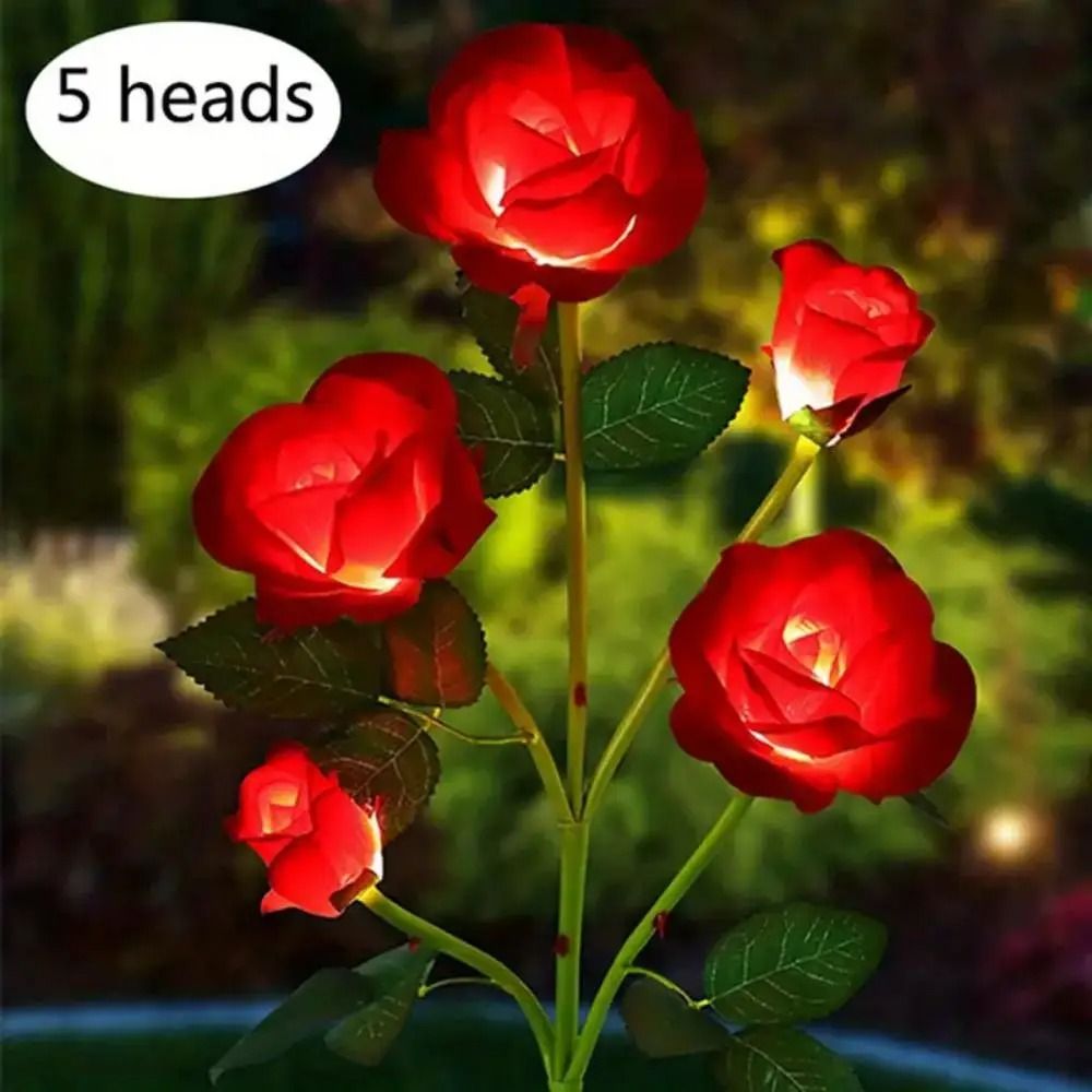 Solar Rose Garden Lights with 5 Illuminated Flower Heads – Waterproof Outdoor Decorative Yard & Patio Lamp