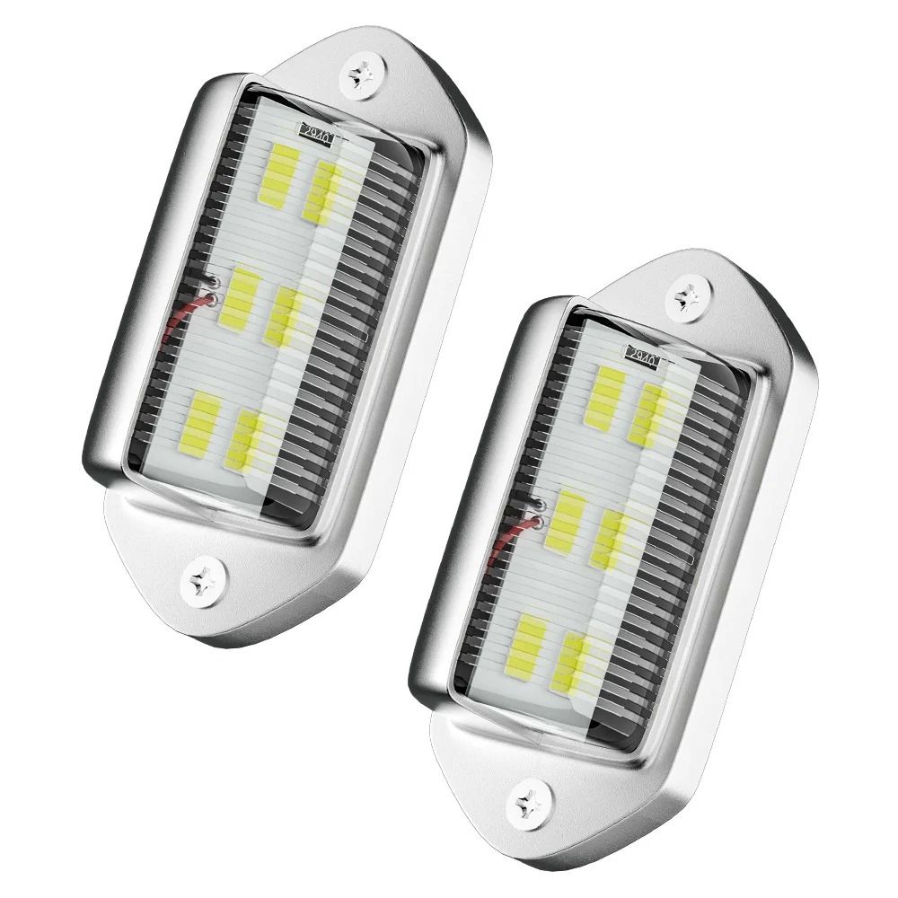 2-Pack Waterproof White LED License Plate Lights (12V–24V) for Trucks, SUVs, Trailers, and Buses