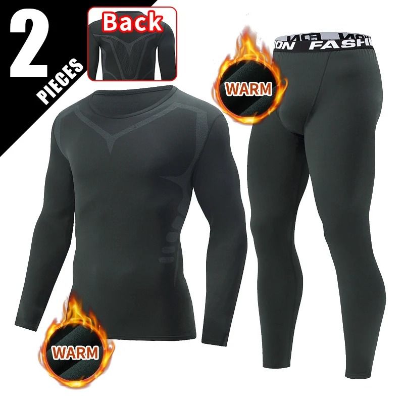 Mens Thermal Underwear Set Long Sleeve Top and Pants Winter Fleece Lined Base Layer